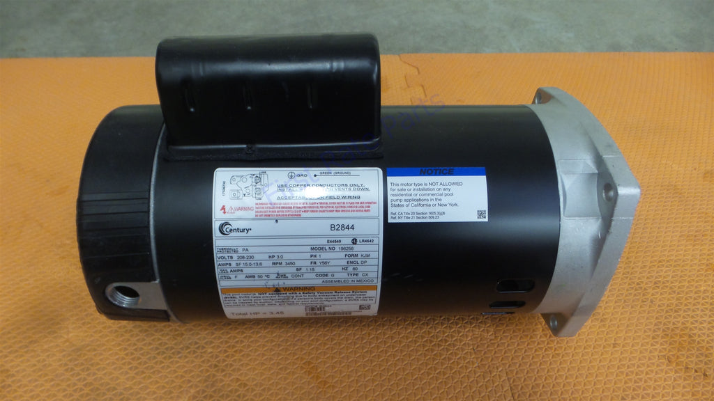 Century B2844 Swimming Pool Motor AO Smith B844 0-196258-07 3 HP Spa