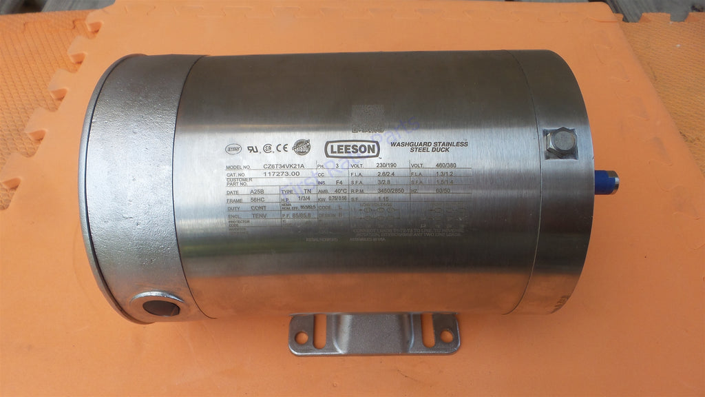 Leeson 117273.00 Washdown Motor CZ6T34VK21A Stainless Steel Washguard