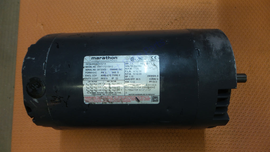 Marathon Motors K521A Motor 056T17D15912 K521C Baldor VEM31154 1.5HP