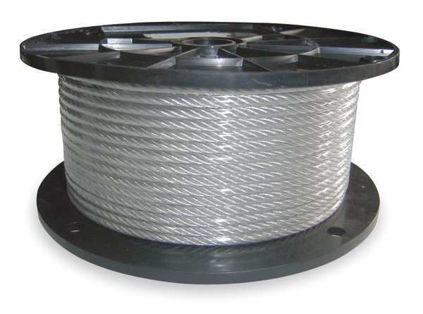 Dayton 2TAK1 Cable 1/8 In 500 Ft WLL420Lb 1x7 SS 304 Stainless Steel